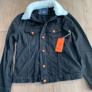 La Detresse x Bandier black denim fur jacket sunset after dark NWT
